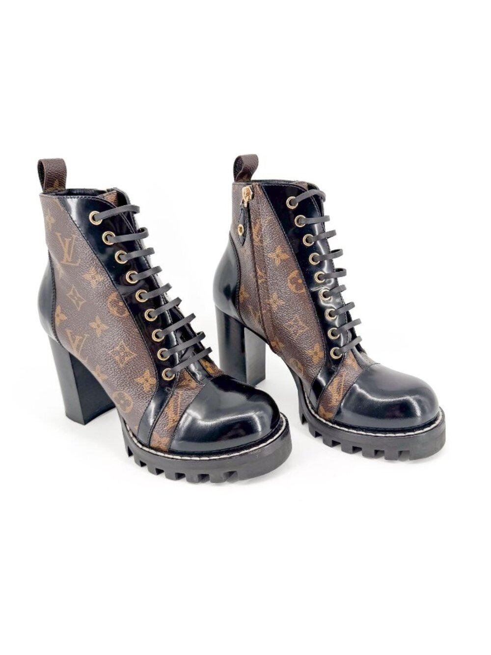 Louis Vuitton Star Trail Combat Boots LV Monogram Brown Size 38.5 US 8.5 Women's